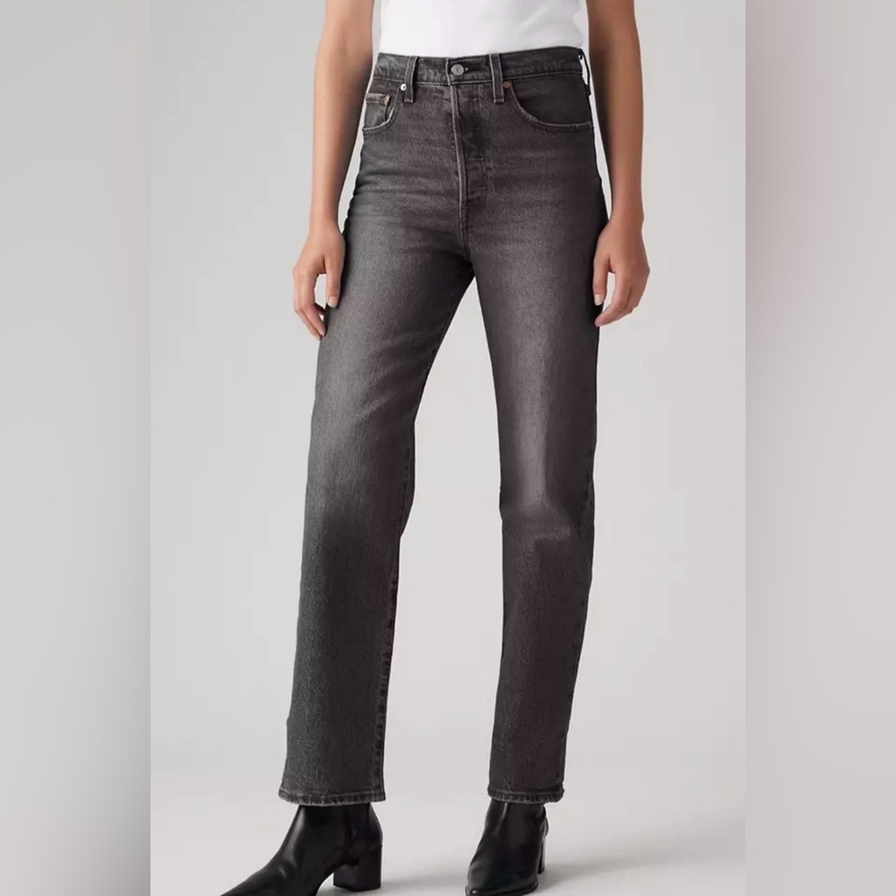 Levis Ribcage Straight Ankle Size 24 in Well Work Black Wash Premium Denim Jean